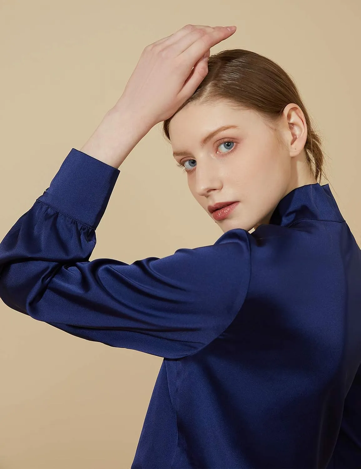 Escalier Women's Silk Blouse Long Sleeve Satin Button Down Shirt Casual Work Office Silky Blouse Top