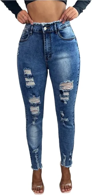 fanmpghleoo Ripped Jeans Womens High Waisted Skinny Jeans Trendy Jeggings with Pockets Denim Joggers Distressed Cowgirl Pants