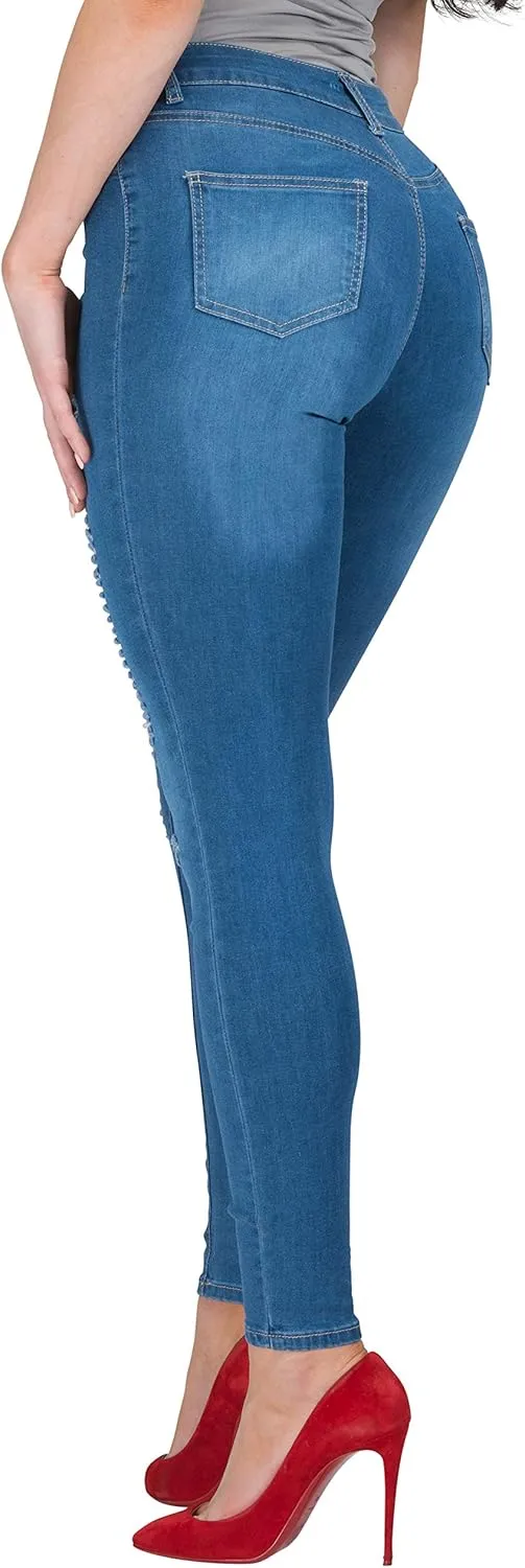 FASHION-LAND High Waisted Skinny Denim Distressed Ripped Jeans Pants Summer