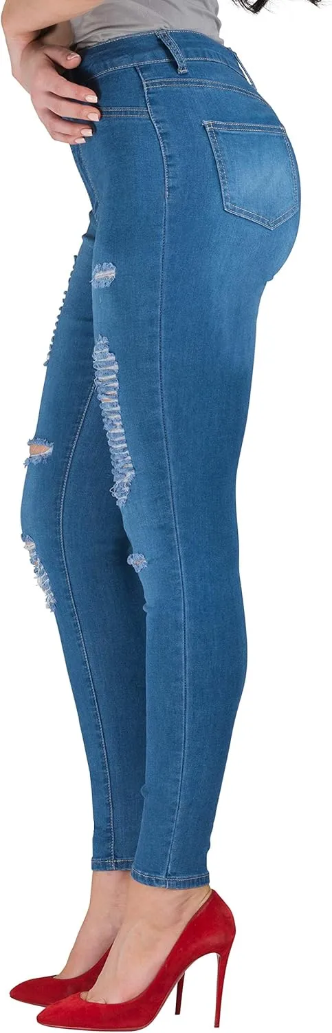 FASHION-LAND High Waisted Skinny Denim Distressed Ripped Jeans Pants Summer