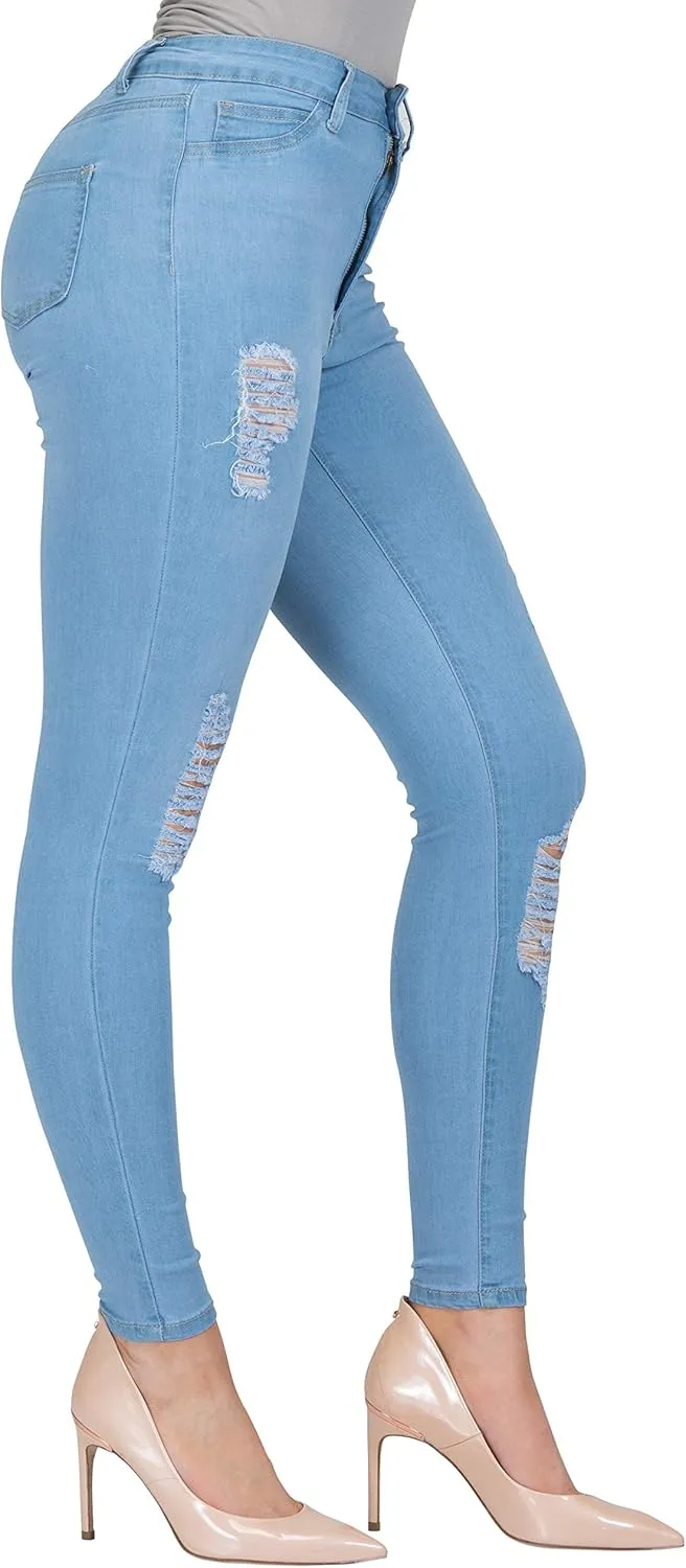 FASHION-LAND High Waisted Skinny Denim Distressed Ripped Jeans Pants Summer