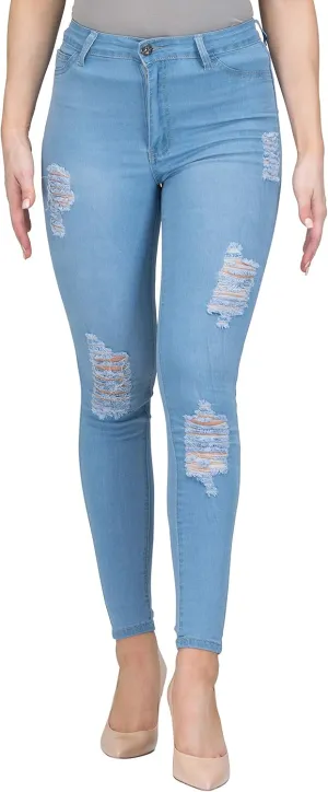 FASHION-LAND High Waisted Skinny Denim Distressed Ripped Jeans Pants Summer