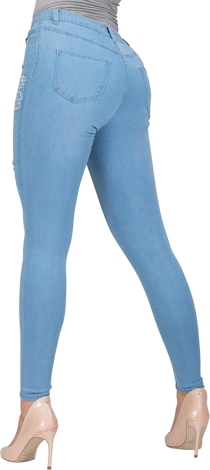 FASHION-LAND High Waisted Skinny Denim Distressed Ripped Jeans Pants Summer