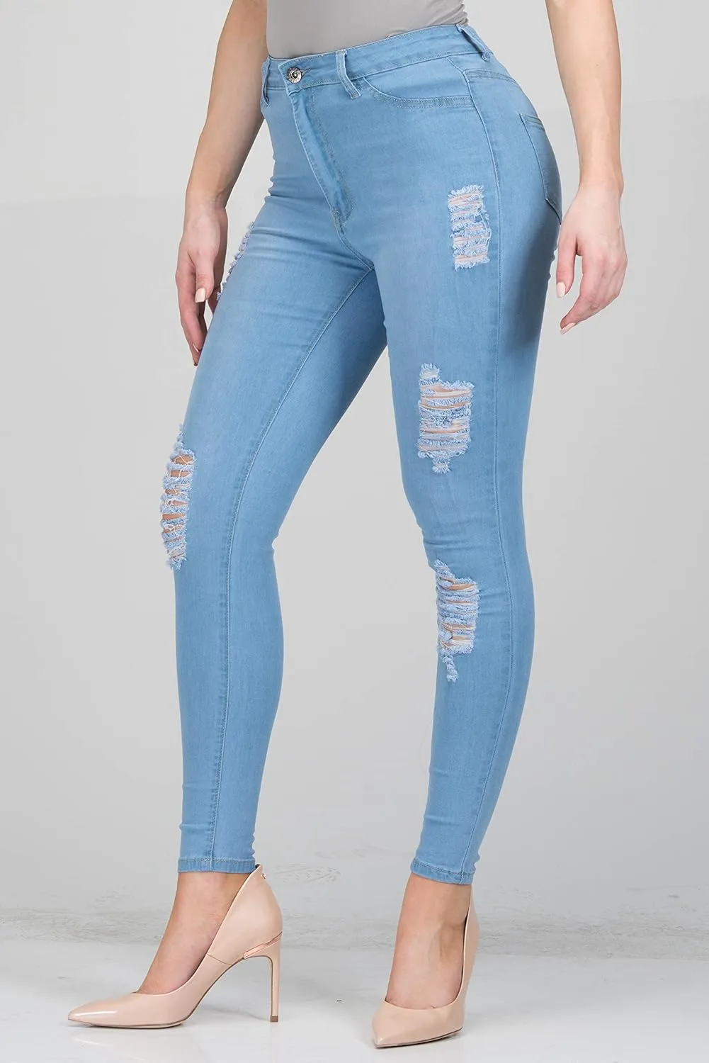 FASHION-LAND High Waisted Skinny Denim Distressed Ripped Jeans Pants Summer