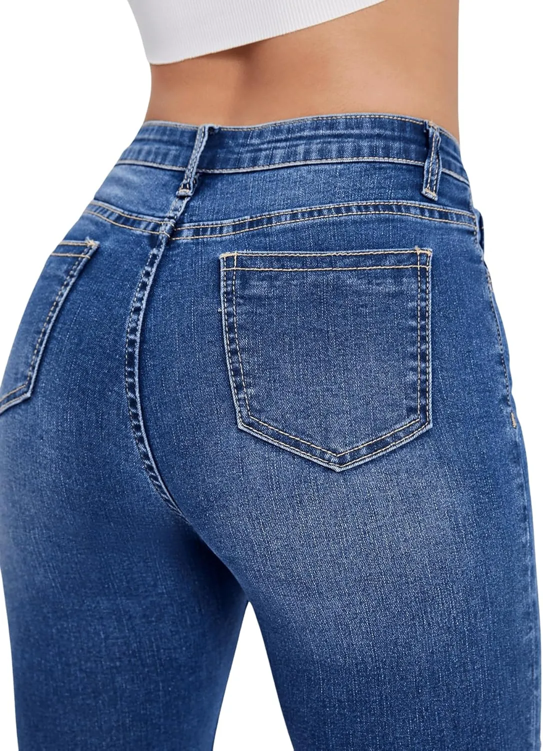 Floerns Women's High Waisted Skinny Jeans Ripped Roll Up Capri Denim Pants