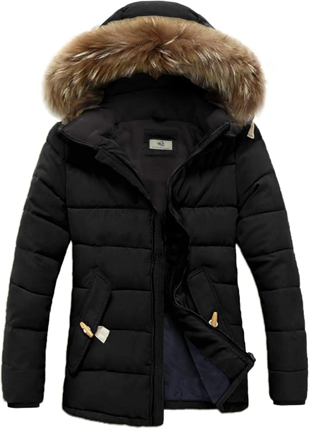 FOURSTEEDS Womens Faux Fur Hooded Warm Winter Outwear Parka Downs Puffer Coat