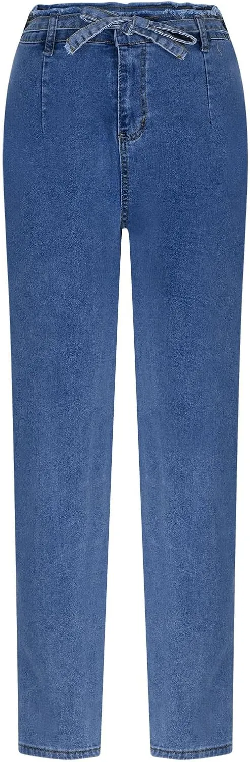 FZYLQY Plus Size Womens High Waisted Skinny Jeans Destroyed Ripped Hole Denim Pants Long Stretch Pencil Pants with Pockets