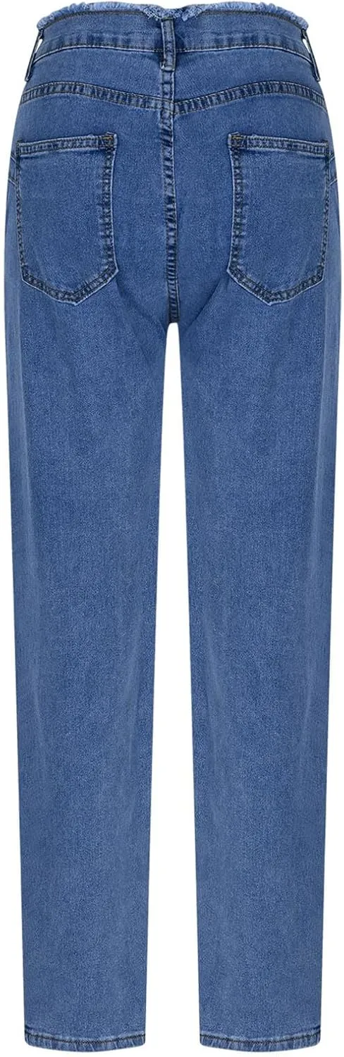 FZYLQY Plus Size Womens High Waisted Skinny Jeans Destroyed Ripped Hole Denim Pants Long Stretch Pencil Pants with Pockets