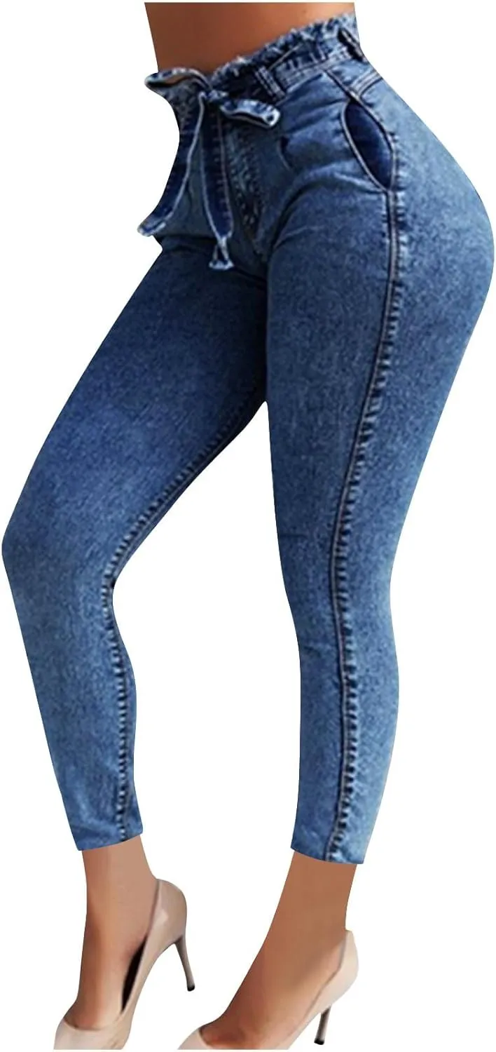 FZYLQY Plus Size Womens High Waisted Skinny Jeans Destroyed Ripped Hole Denim Pants Long Stretch Pencil Pants with Pockets