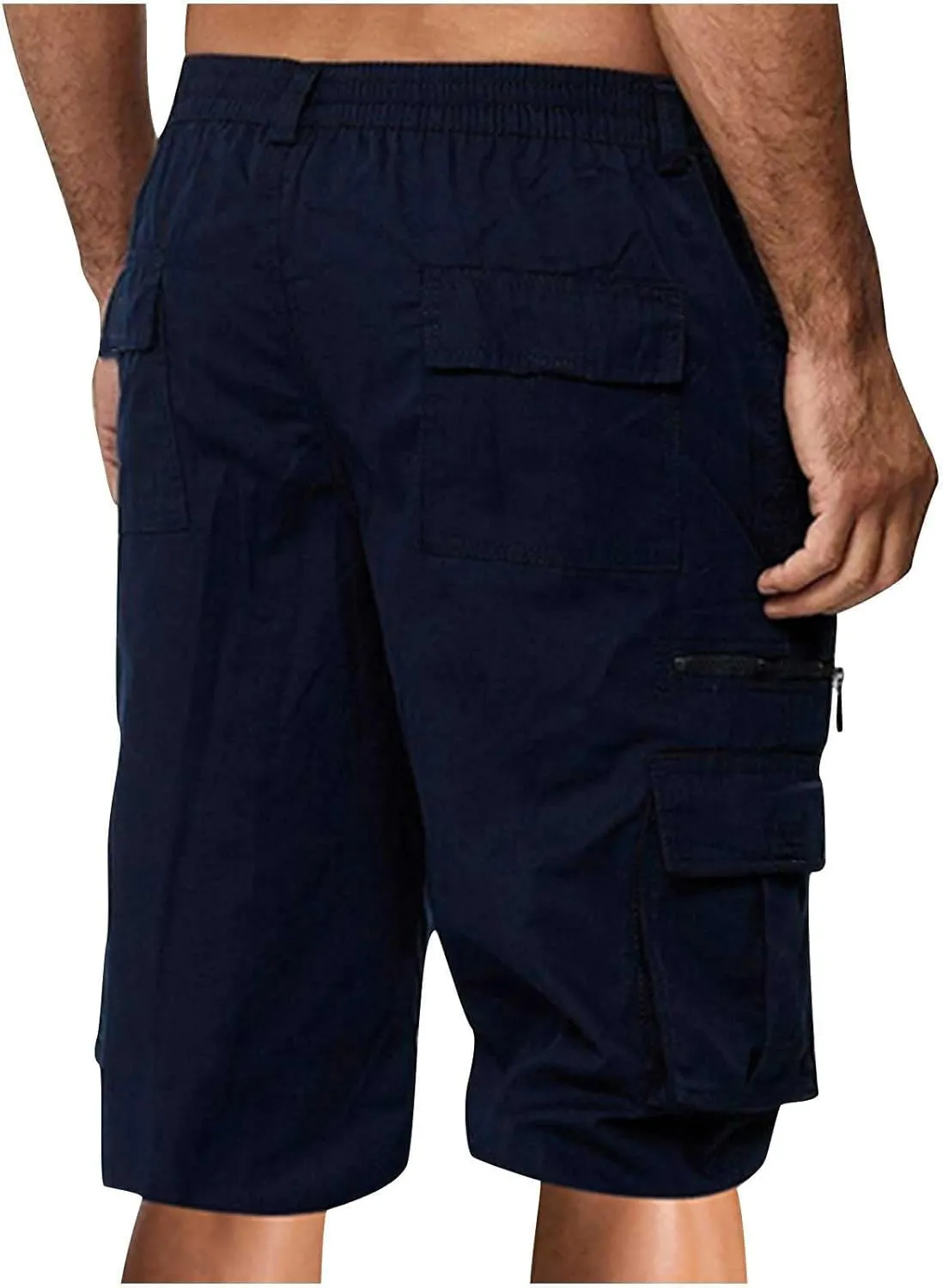 Gcvizuso Mens Cargo Shorts Elastic Waisted Button Pant Summer Casual Quick Dry Short Outdoor Hiking Short with Pocket