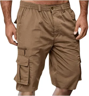 Gcvizuso Mens Cargo Shorts Elastic Waisted Button Pant Summer Casual Quick Dry Short Outdoor Hiking Short with Pocket