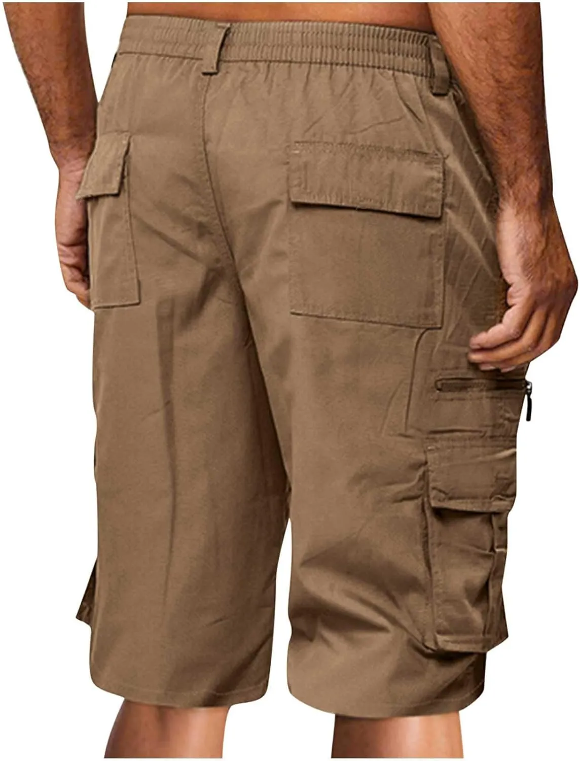 Gcvizuso Mens Cargo Shorts Elastic Waisted Button Pant Summer Casual Quick Dry Short Outdoor Hiking Short with Pocket