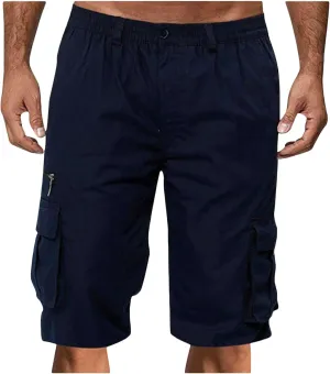 Gcvizuso Mens Cargo Shorts Elastic Waisted Button Pant Summer Casual Quick Dry Short Outdoor Hiking Short with Pocket