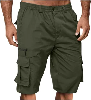 Gcvizuso Mens Cargo Shorts Elastic Waisted Button Pant Summer Casual Quick Dry Short Outdoor Hiking Short with Pocket