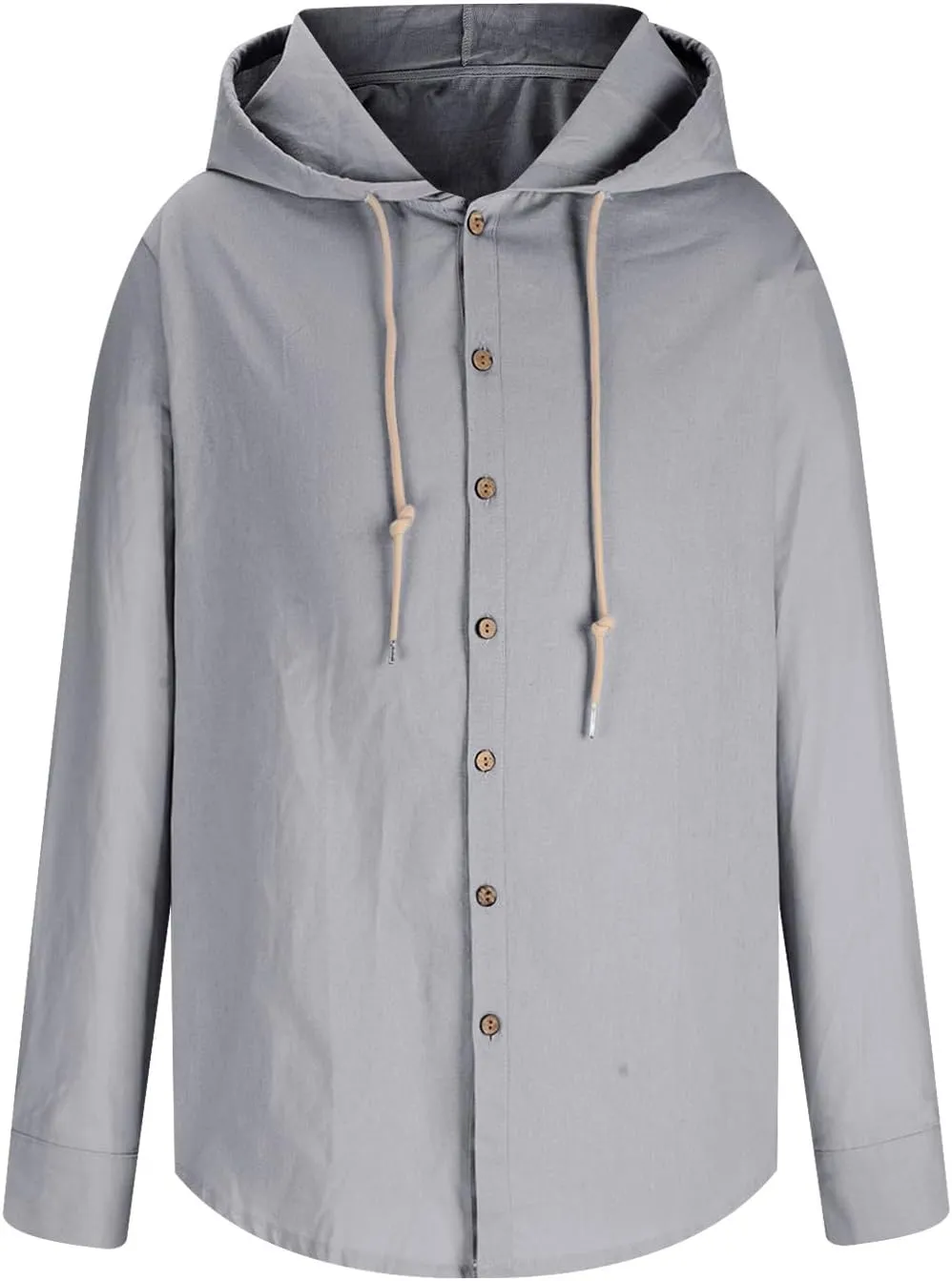 generic Mens Long Sleeve Linen Shirts Drawstring Hooded Sweatshirt Casual Fall Button Shirts Boys Trendy Streetwear Loose Fit