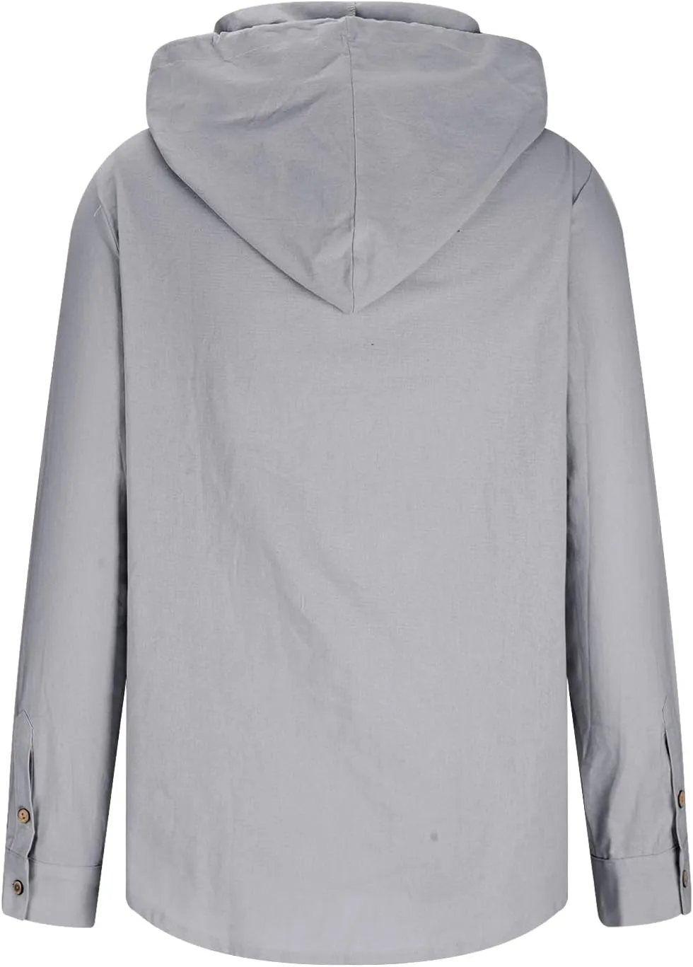 generic Mens Long Sleeve Linen Shirts Drawstring Hooded Sweatshirt Casual Fall Button Shirts Boys Trendy Streetwear Loose Fit