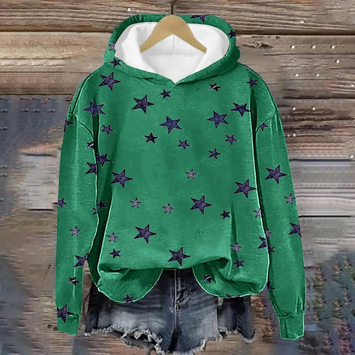 GIERIDUC Womens Oversized Hoodies Stars Printed Graphic Fleece Sweatshirts Long Sleeve Hooded Sweaters Pullover Fall Outfits