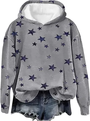 GIERIDUC Womens Oversized Hoodies Stars Printed Graphic Fleece Sweatshirts Long Sleeve Hooded Sweaters Pullover Fall Outfits