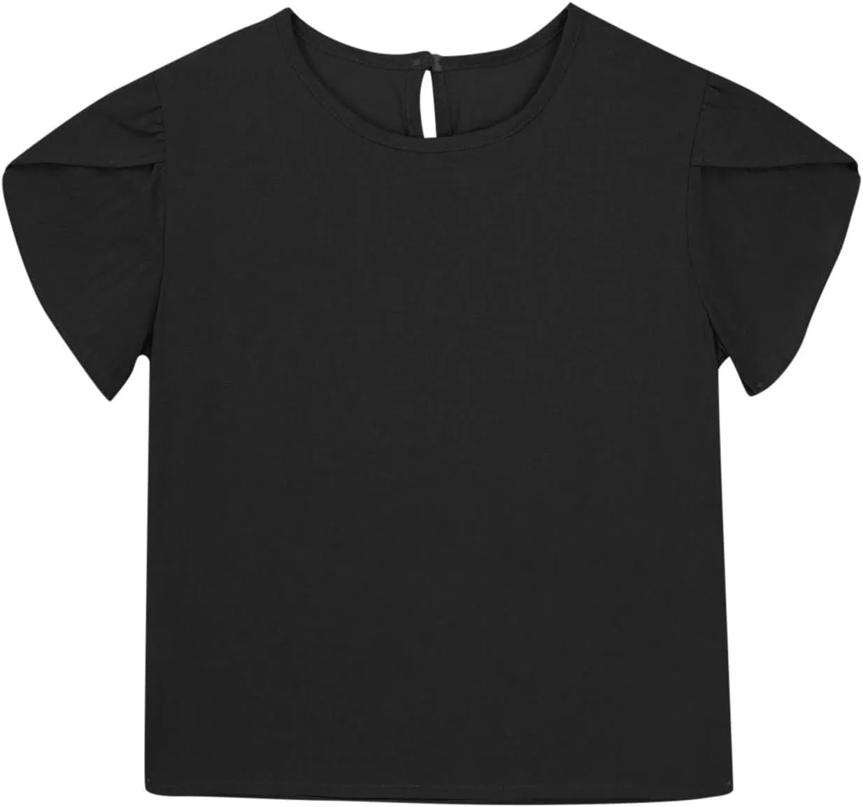 Girls Linen Shirts Casual Short Sleeve Crewneck Tops Cute Plain Backless Tees Loose Lightweight Flowy Summer Blouse