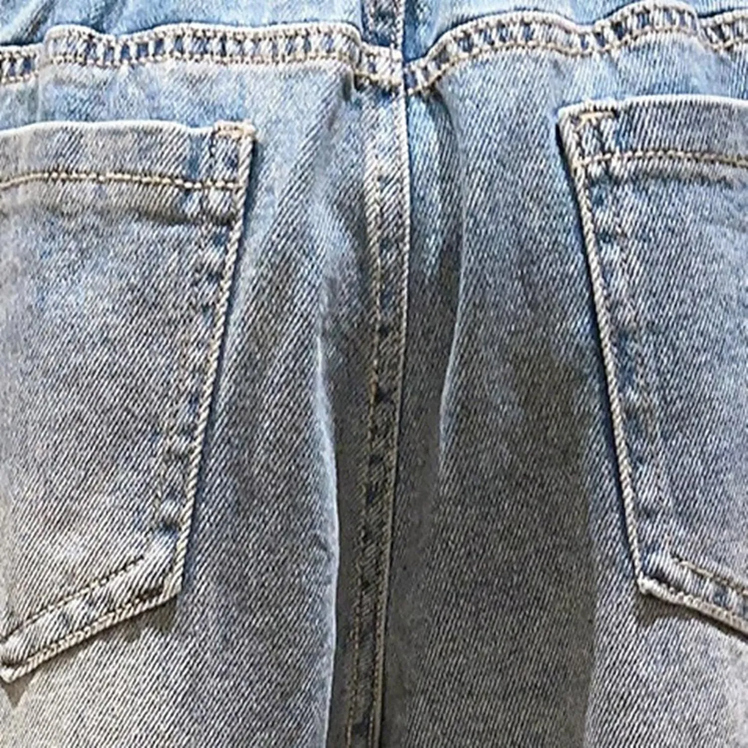 Girl's Y2k Distressed Ripped Jeans Baggy High Rise Wide Leg Raw Hem Denim Pants Summer Loose Straight Trousers with Pockets