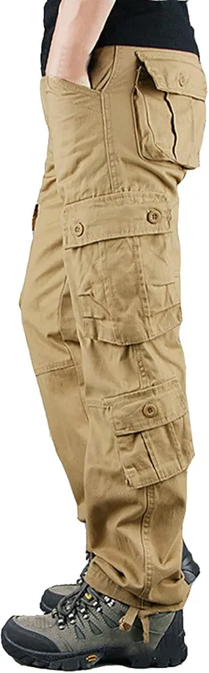 GOKKILRW Men's Cotton Multi-Pockets Work Pants Tactical Outdoor Hiking Jogging Military Army Ripstop Utility Baggy Cargo Pant