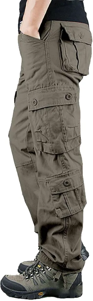 GOKKILRW Men's Cotton Multi-Pockets Work Pants Tactical Outdoor Hiking Jogging Military Army Ripstop Utility Baggy Cargo Pant