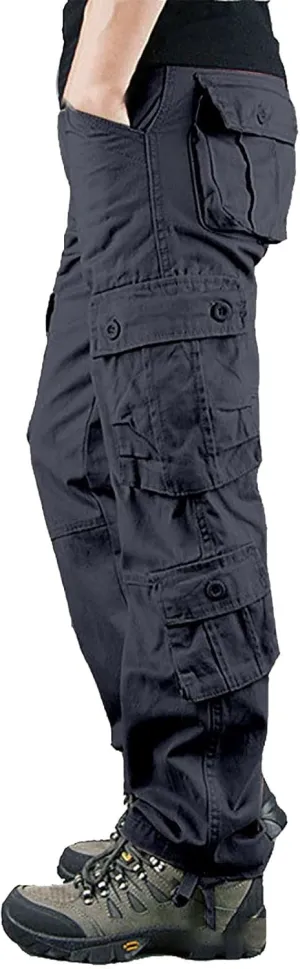 GOKKILRW Men's Cotton Multi-Pockets Work Pants Tactical Outdoor Hiking Jogging Military Army Ripstop Utility Baggy Cargo Pant