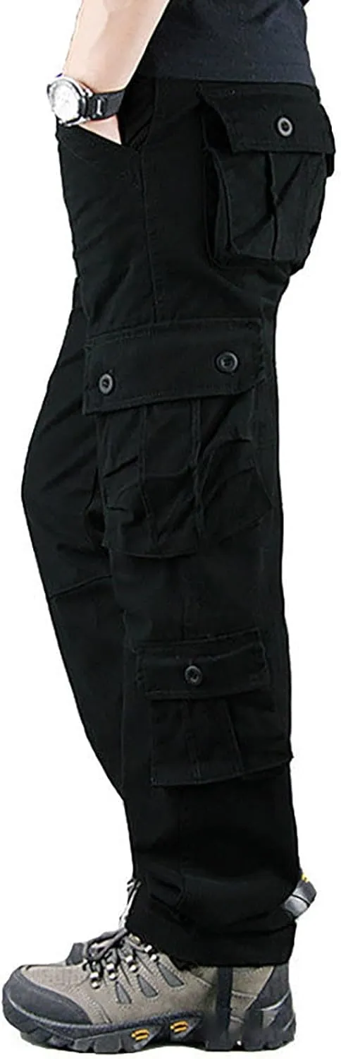 GOKKILRW Men's Cotton Multi-Pockets Work Pants Tactical Outdoor Hiking Jogging Military Army Ripstop Utility Baggy Cargo Pant