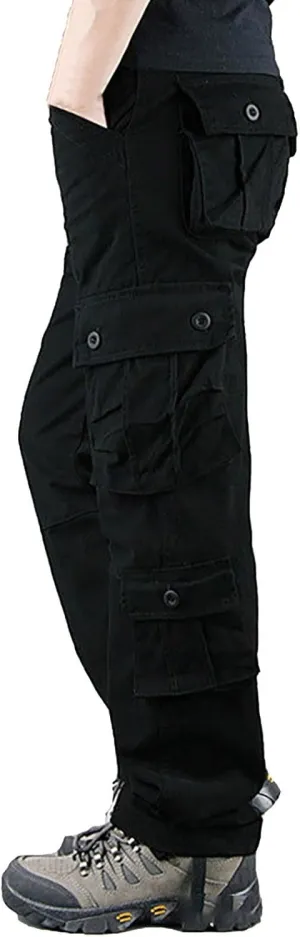 GOKKILRW Men's Cotton Multi-Pockets Work Pants Tactical Outdoor Hiking Jogging Military Army Ripstop Utility Baggy Cargo Pant