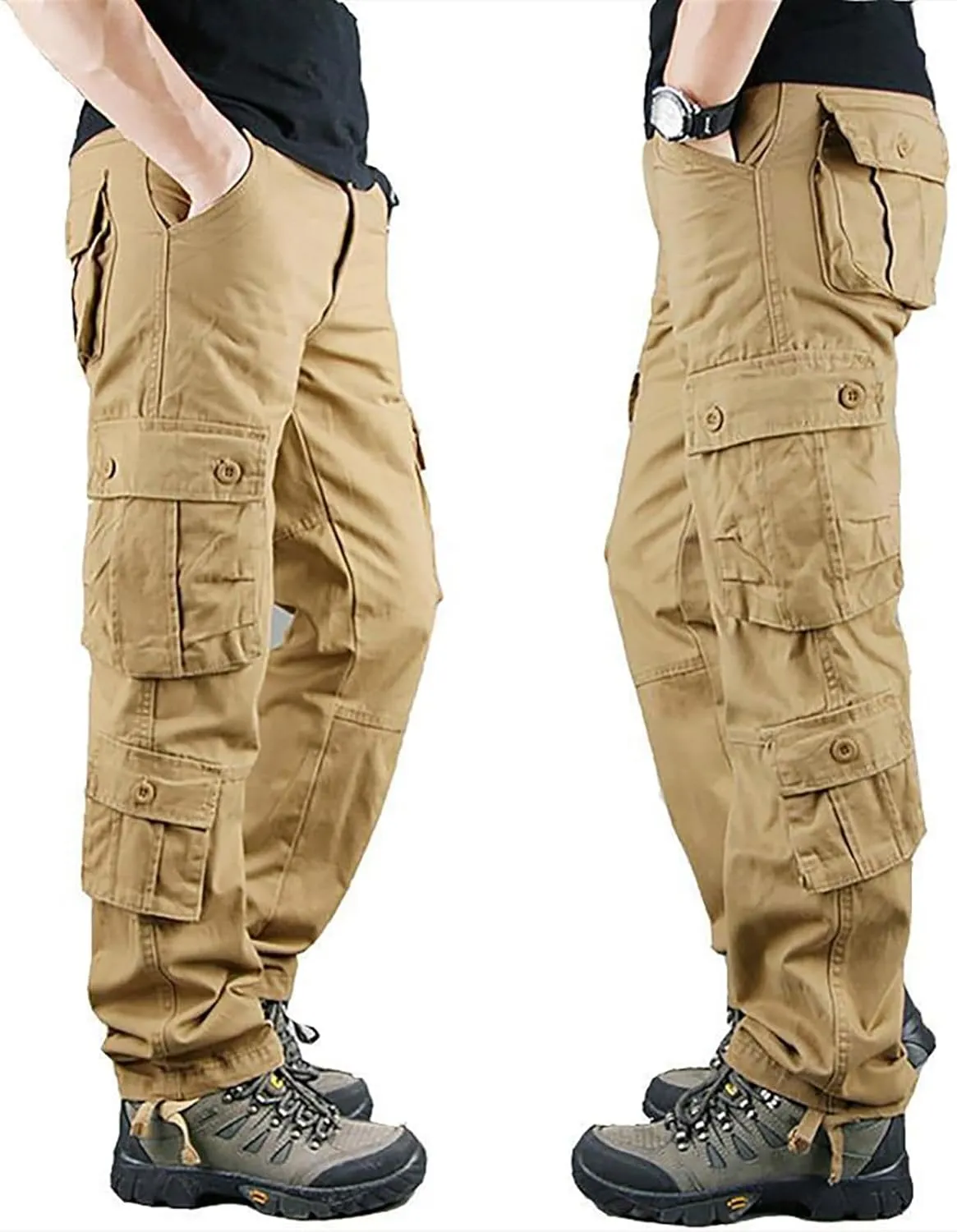 GOKKILRW Men's Cotton Multi-Pockets Work Pants Tactical Outdoor Hiking Jogging Military Army Ripstop Utility Baggy Cargo Pant