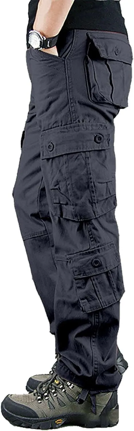 GOKKILRW Men's Cotton Multi-Pockets Work Pants Tactical Outdoor Hiking Jogging Military Army Ripstop Utility Baggy Cargo Pant