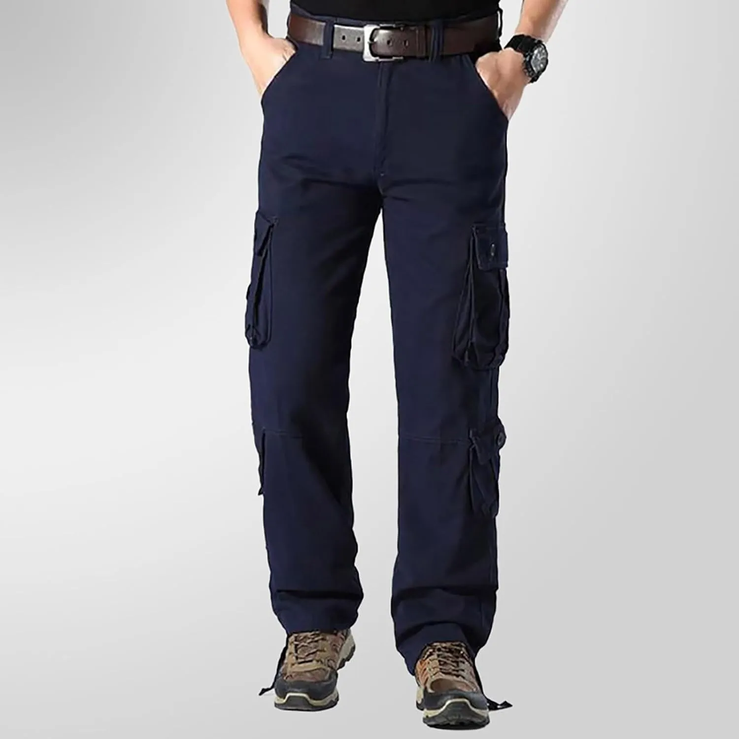 GOKKILRW Men's Cotton Multi-Pockets Work Pants Tactical Outdoor Hiking Jogging Military Army Ripstop Utility Baggy Cargo Pant