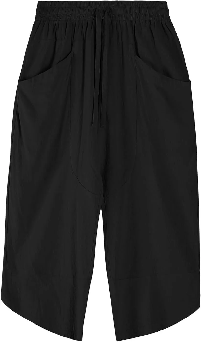 GOKKILRW Mens Pants Mens Linen Pants Casual Lightweight Beach Chino Pants Cropped Summer Capri Pants Drawstring Elastic Waist