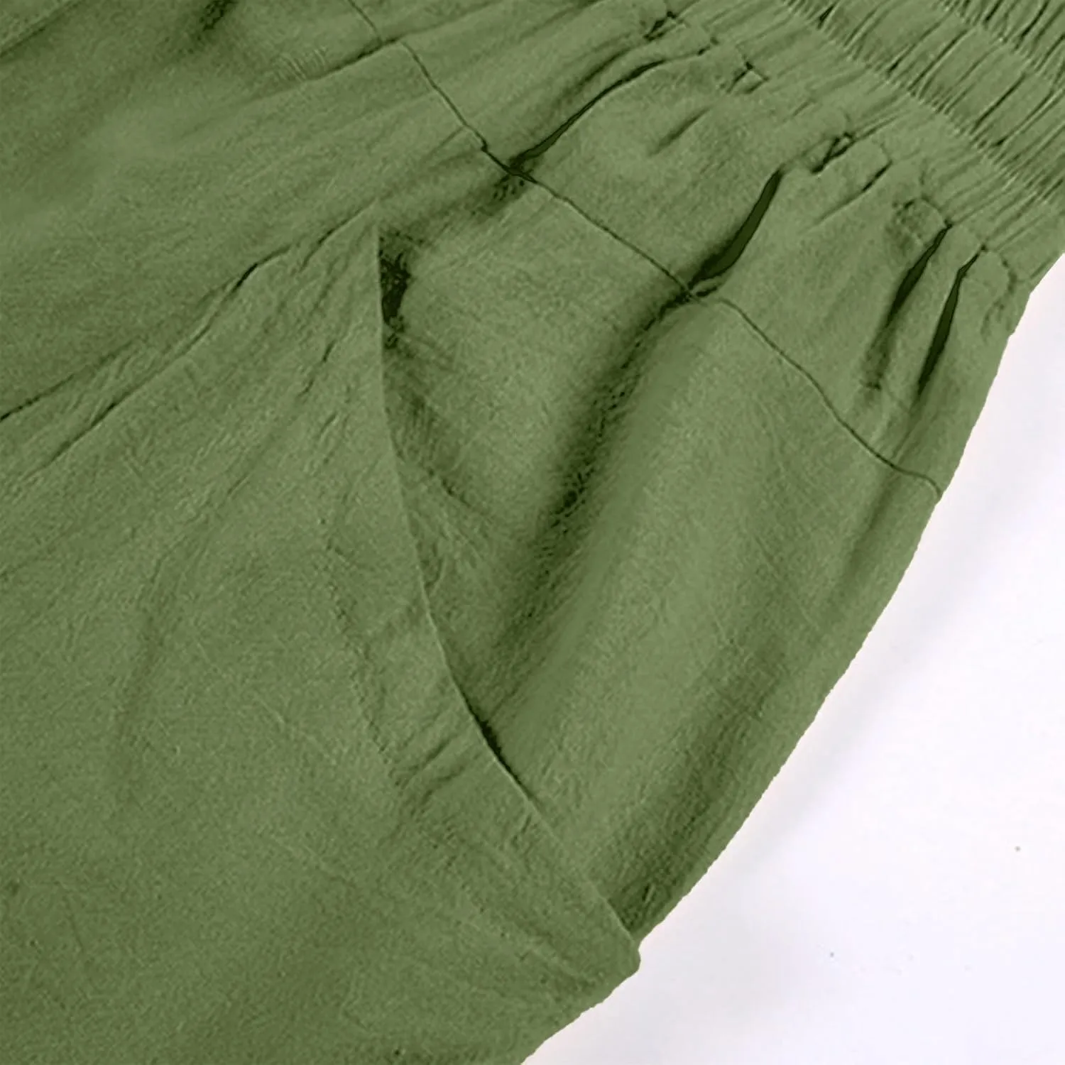 GOKKILRW Mens Pants Mens Linen Pants Casual Lightweight Beach Chino Pants Cropped Summer Capri Pants Drawstring Elastic Waist