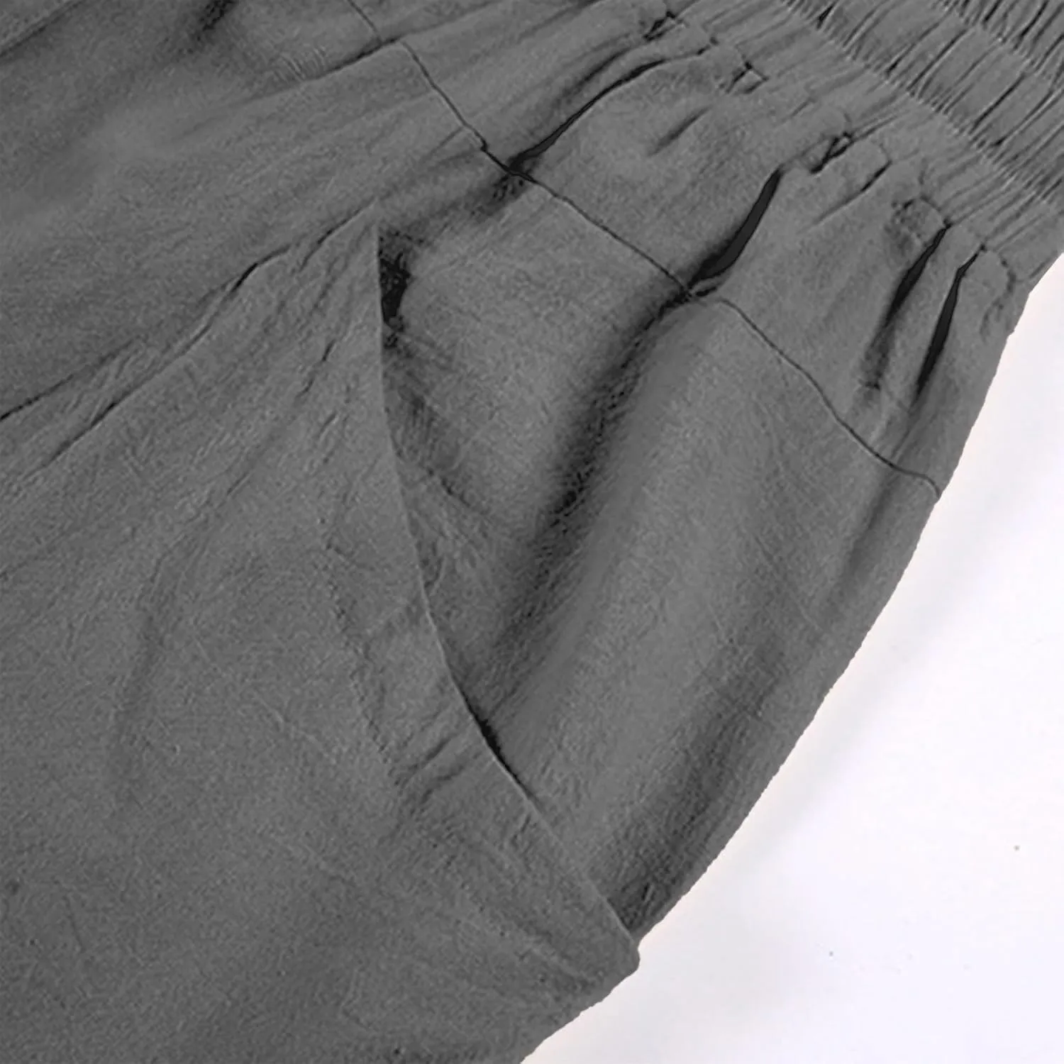 GOKKILRW Mens Pants Mens Linen Pants Casual Lightweight Beach Chino Pants Cropped Summer Capri Pants Drawstring Elastic Waist