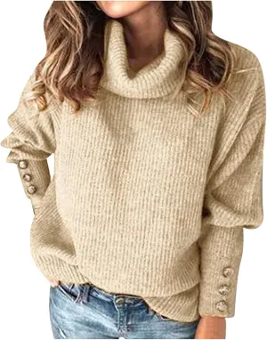GOKKILRW Womens Oversized Turtleneck Long Sleeve Knitted Sweater Casual Loose Warm Chunky Knit Pullover Knit Jumper Sweaters