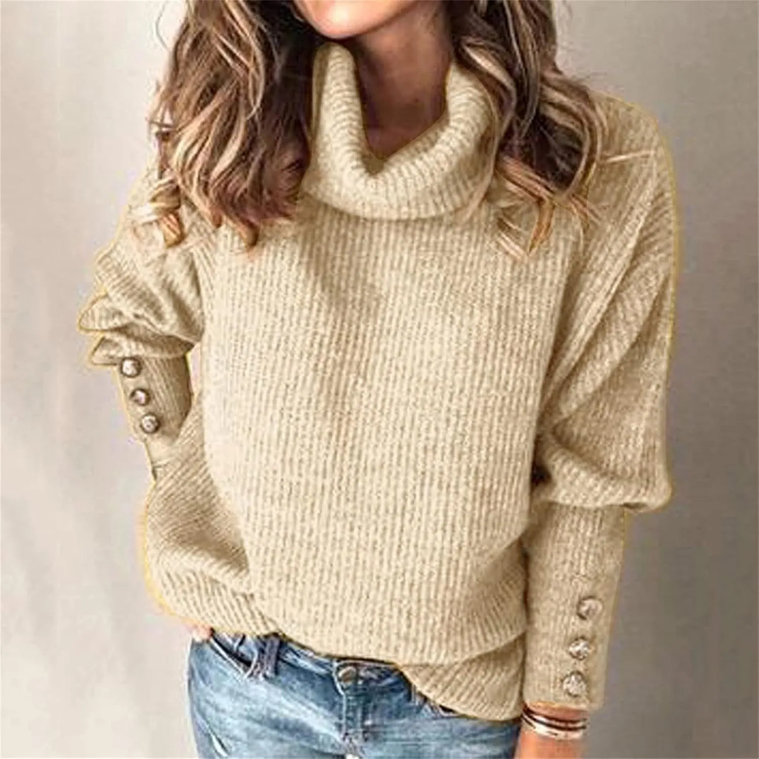GOKKILRW Womens Oversized Turtleneck Long Sleeve Knitted Sweater Casual Loose Warm Chunky Knit Pullover Knit Jumper Sweaters