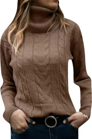 GORIFE Women's Winter Slim Fit Turtleneck Sweaters Fall Long Sleeve Casual Pullover Sweater Cable Knit Tops