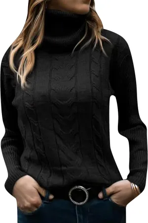 GORIFE Women's Winter Slim Fit Turtleneck Sweaters Fall Long Sleeve Casual Pullover Sweater Cable Knit Tops
