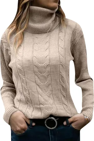 GORIFE Women's Winter Slim Fit Turtleneck Sweaters Fall Long Sleeve Casual Pullover Sweater Cable Knit Tops