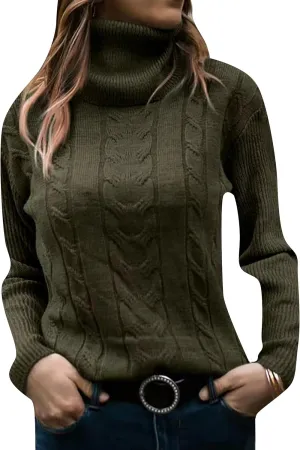 GORIFE Women's Winter Slim Fit Turtleneck Sweaters Fall Long Sleeve Casual Pullover Sweater Cable Knit Tops