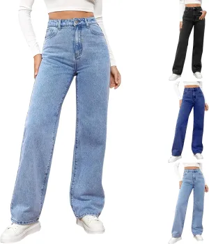 Gumipy Straight Leg Jeans for Women Boyfriend High Waisted Jeans Trendy Tummy Control Jeans Casual Denim Pants with Pockets
