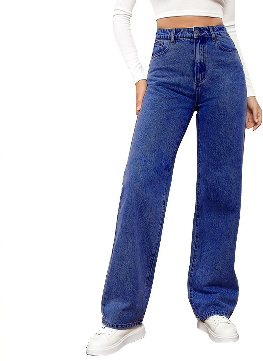 Gumipy Straight Leg Jeans for Women Boyfriend High Waisted Jeans Trendy Tummy Control Jeans Casual Denim Pants with Pockets