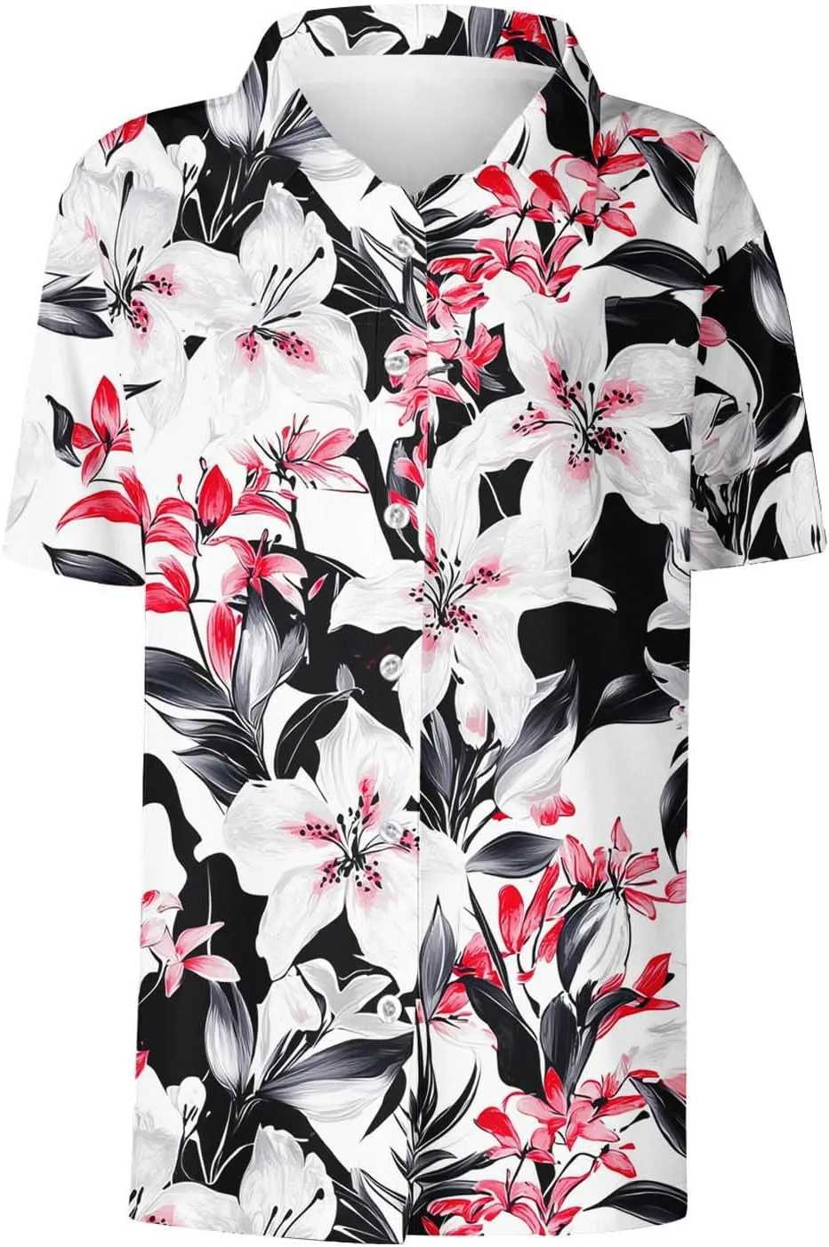 Hawaiian Shirt for Women Button Down Floral Print Short Sleeve Vacation Beach Tops Summer Plus Size Cardigan Blouse
