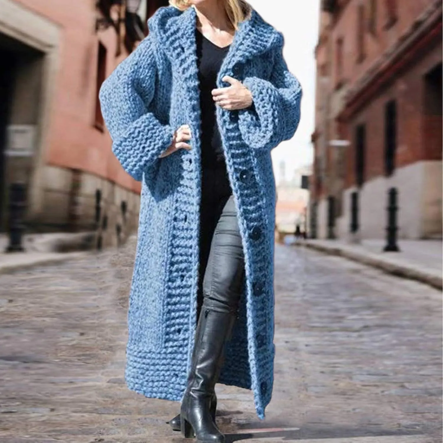 Heavyweight Hooded Sweaters Oversized Long Sleeve Open Front Loose Chunky Knit Sweater Cardigans Jackets
