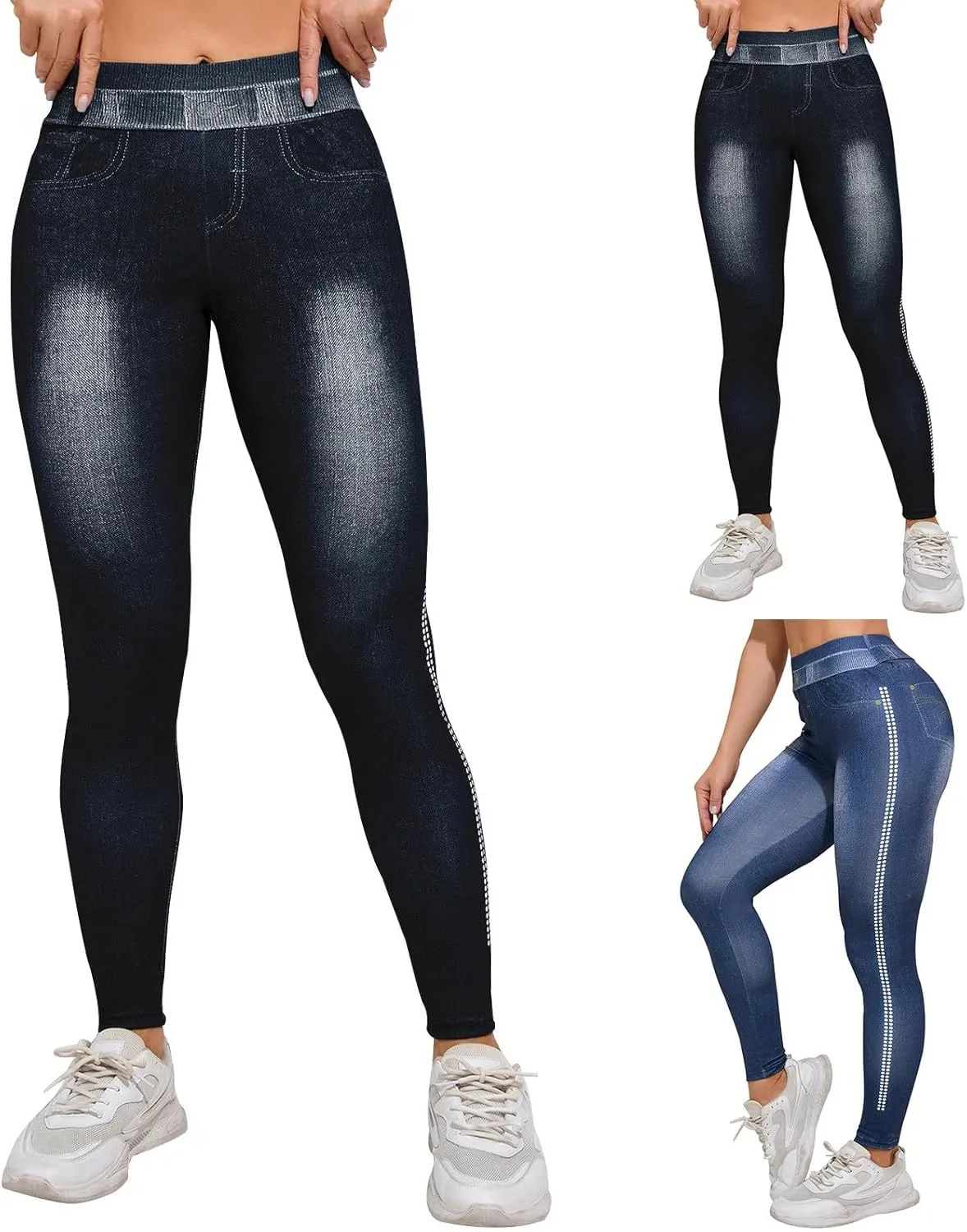 HGps8w Women's High Waisted Skinny Jeans Chic Pearls Decor Stretch Slim Fitted Denim Pants