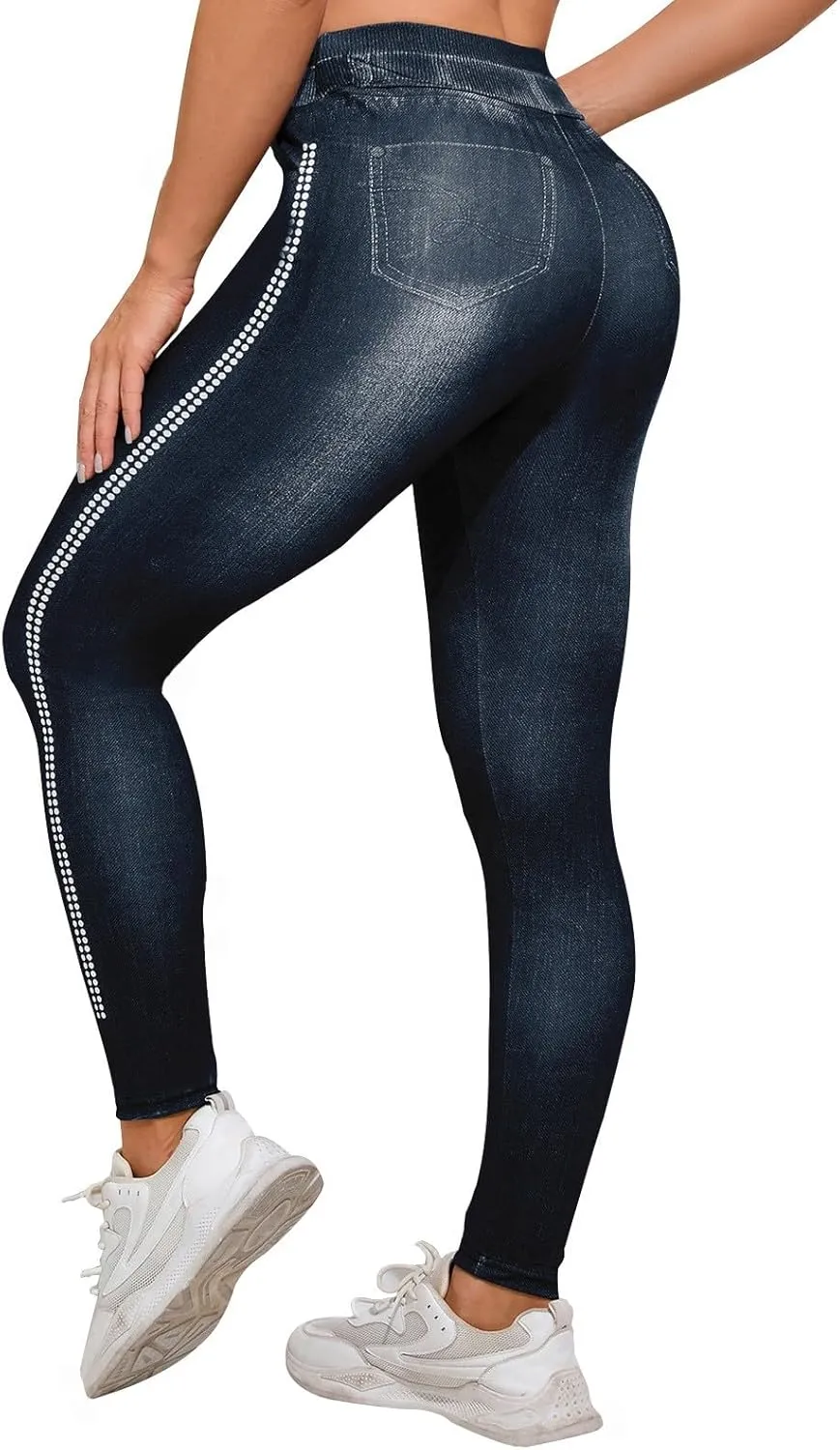 HGps8w Women's High Waisted Skinny Jeans Chic Pearls Decor Stretch Slim Fitted Denim Pants