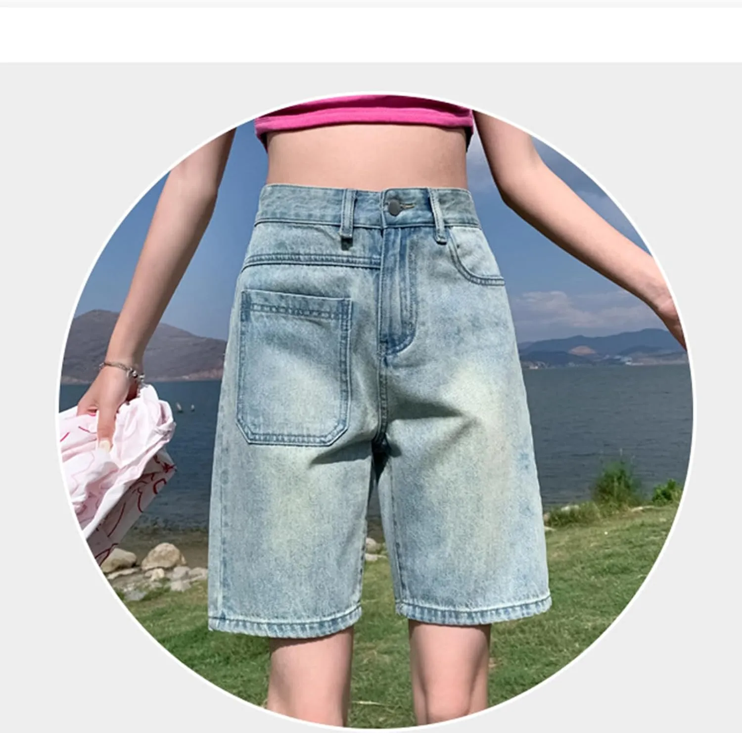 High Waisted Denim Bermuda Shorts for Women Straight Wide Leg High Rise Jean Shorts Y2k Baggy Shorts with Pockets