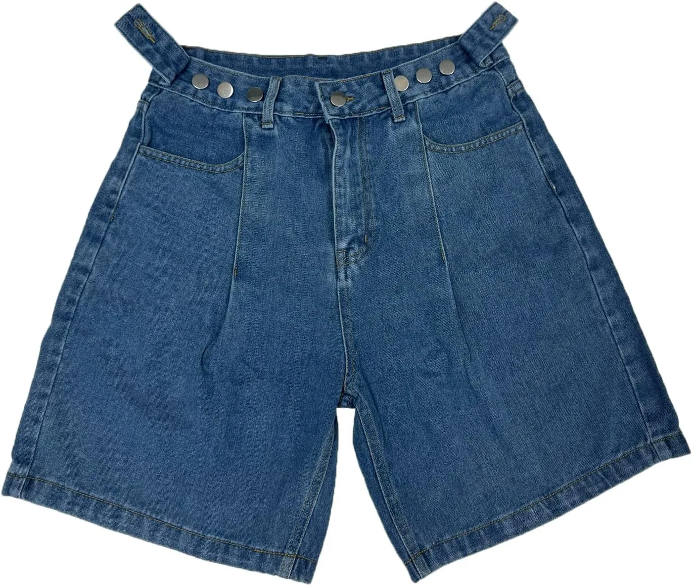 High Waisted Knee Length Denim Shorts Women Button Adjustable Waist Shorts Bermuda Long Jean Shorts for Teen Girls