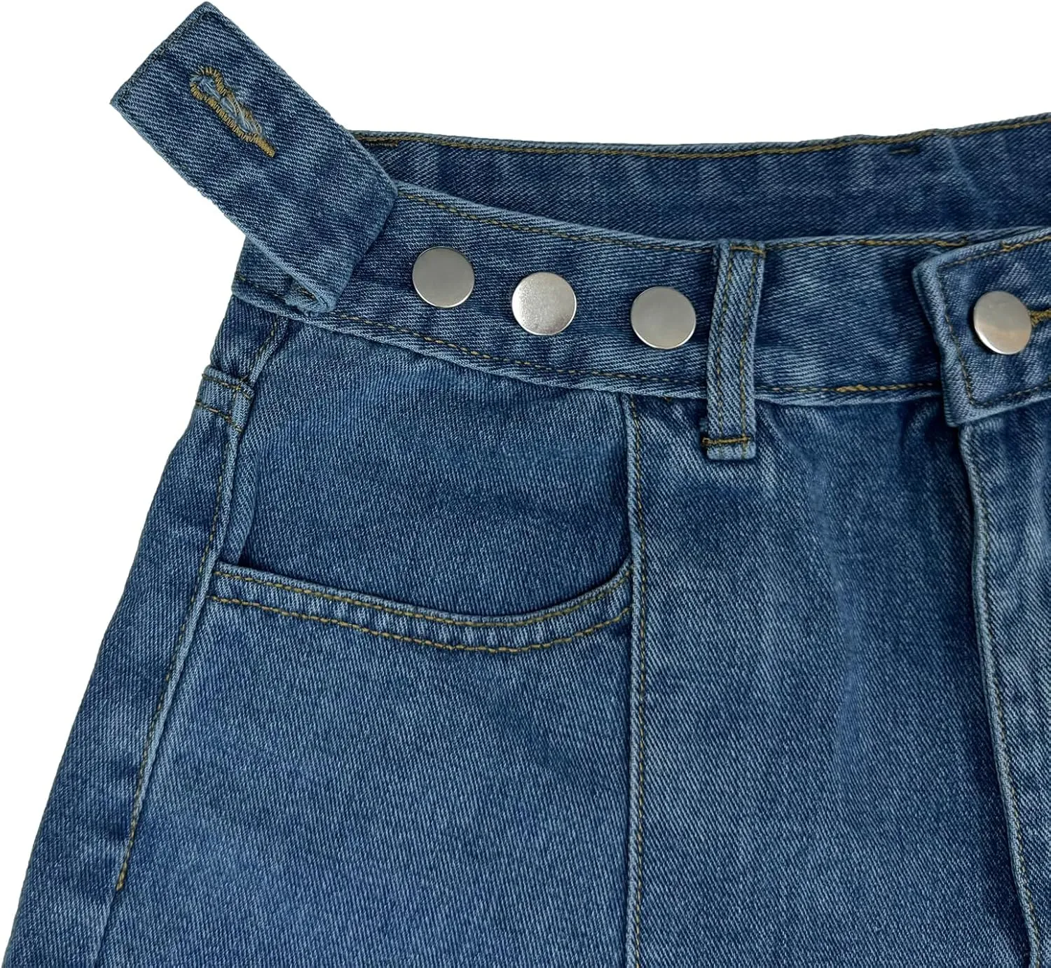 High Waisted Knee Length Denim Shorts Women Button Adjustable Waist Shorts Bermuda Long Jean Shorts for Teen Girls